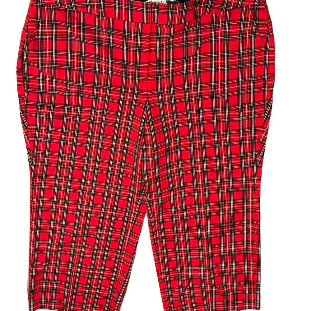 Lane Bryant Stretch Waist Plus Size 28W Pants Red Plaid Trouser Wide Leg - Picture 3 of 6